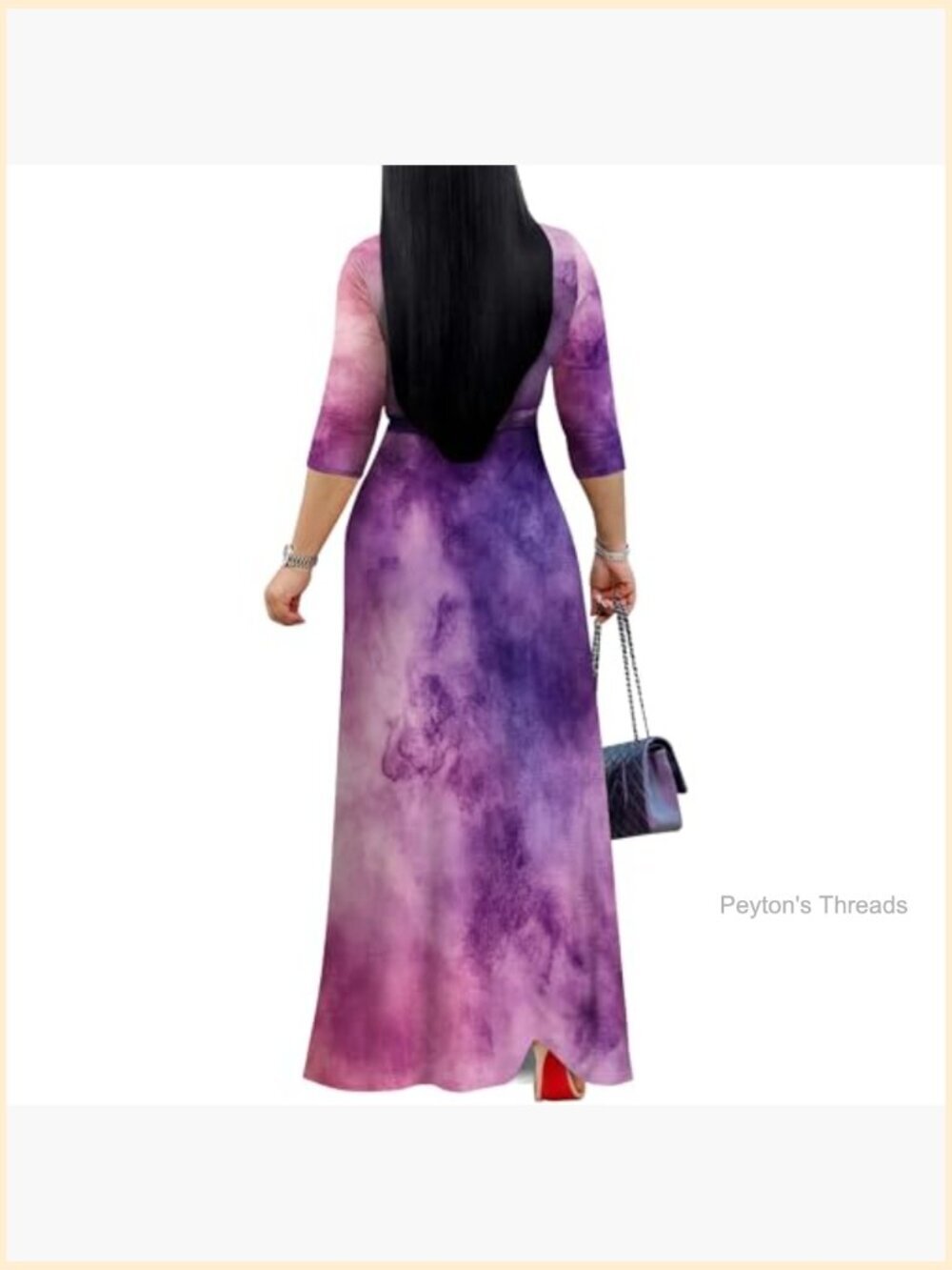 Plus Size Maxi Dress with Pockets 3/4 Sleeves Polyester Spandex - Picture 4 of 6